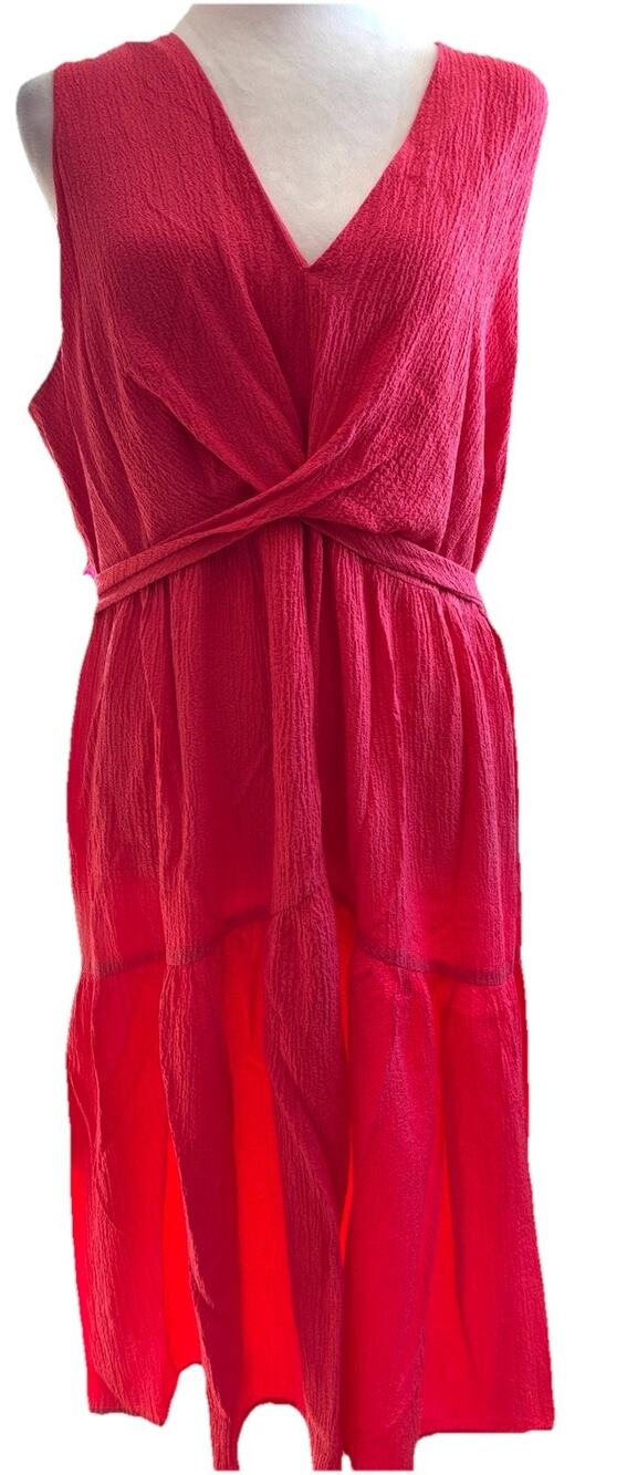 Calvin Klein Dresss Sz L Coral Pink Knee Length Crossover Tie Tier Scandi Indie